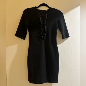Elegant Black Lace-Up Dress
